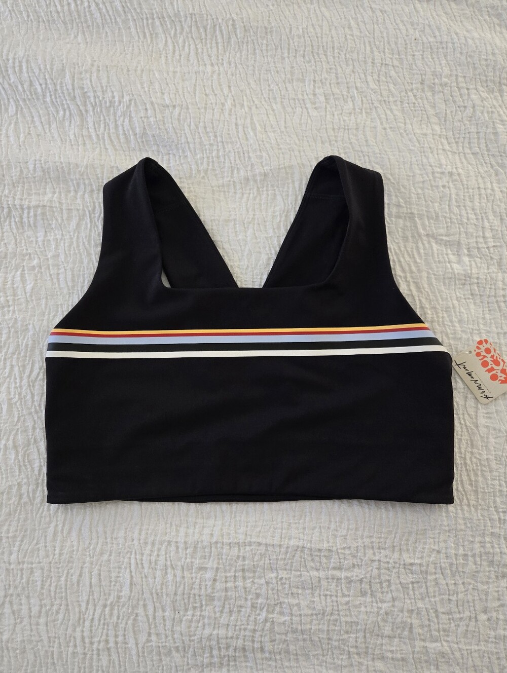 Free People x FP Movement Win Win Sports Bra Striped Logo Black Large NWT $48 - Picture 4 of 10